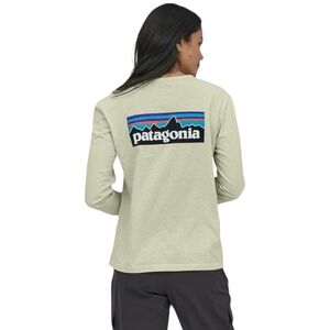 Patagonia Women's Long Sleeved P-6 Logo‎ Responsibili-Tee Birch White Sz S